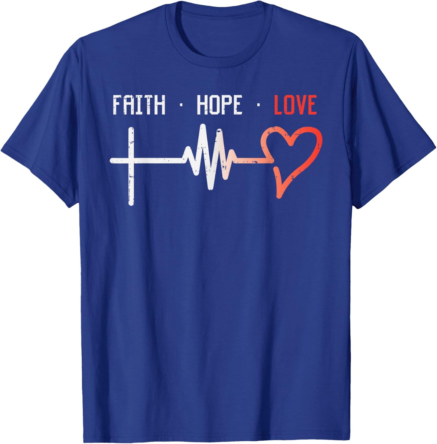 Faith Hope Love Cross Heartbeat God Jesus Christian Gift T-Shirt - T-Shirt | Royal