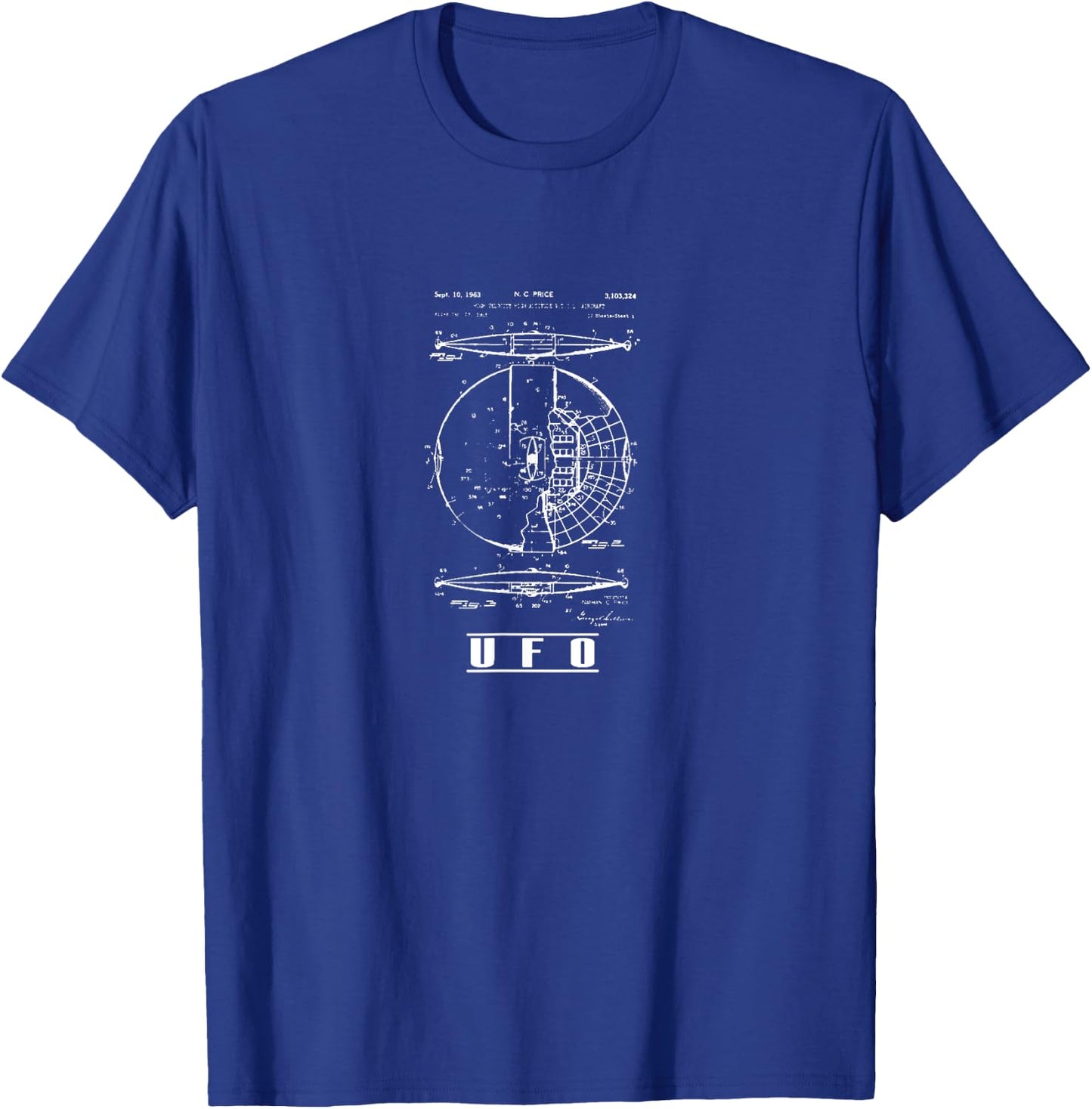 Alien UFO Ship Blueprint T-Shirt - T-Shirt | Royal