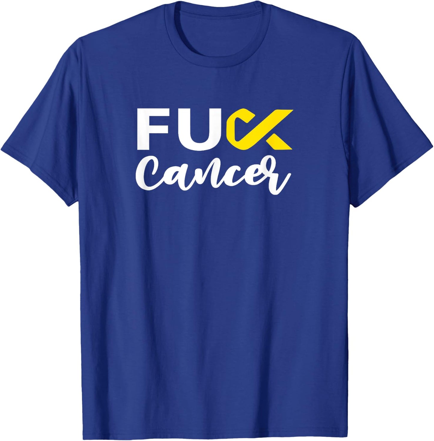 Cursive Fuck Childhood Cancer Yellow Ribbon Cancer T-Shirt - T-Shirt | Royal