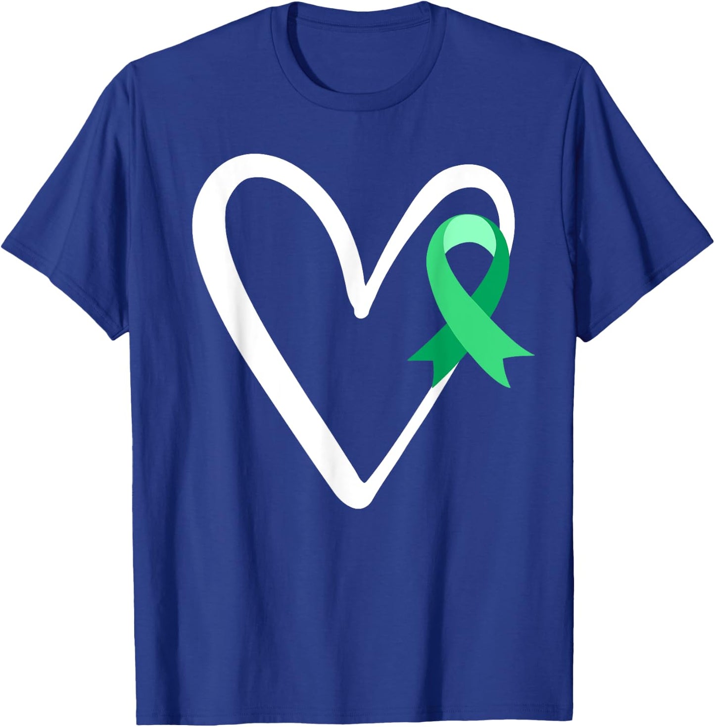 Heart Liver Cancer Awareness Green Ribbon Warrior T-Shirt - T-Shirt | Royal