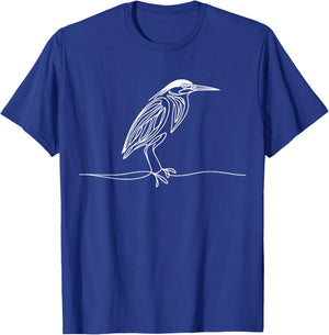 Line Art Bird Ornithologist Green Heron T-Shirt - T-Shirt | Royal