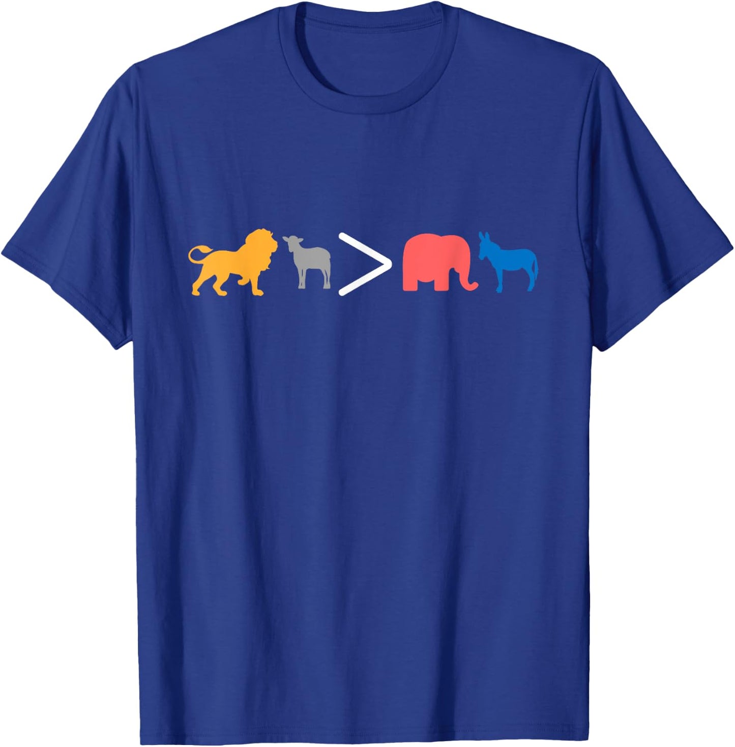 Christian Lion Lamb greater than Republican and Democrat T-Shirt - T-Shirt | Royal