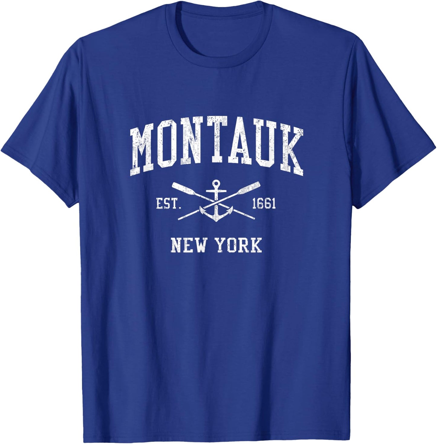 Montauk NY Vintage Crossed Oars & Boat Anchor Sports T-Shirt - T-Shirt | Royal