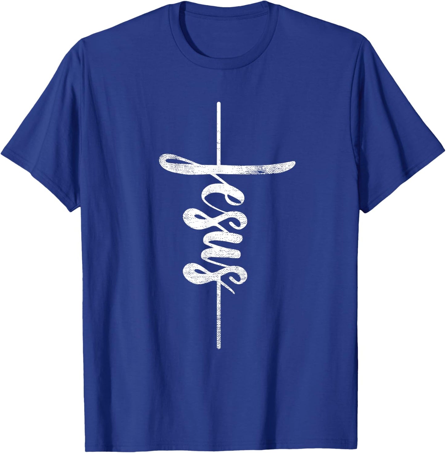 Jesus Christian Cross Art Cursive Inspiring Gift Men Women T-Shirt - T-Shirt | Royal