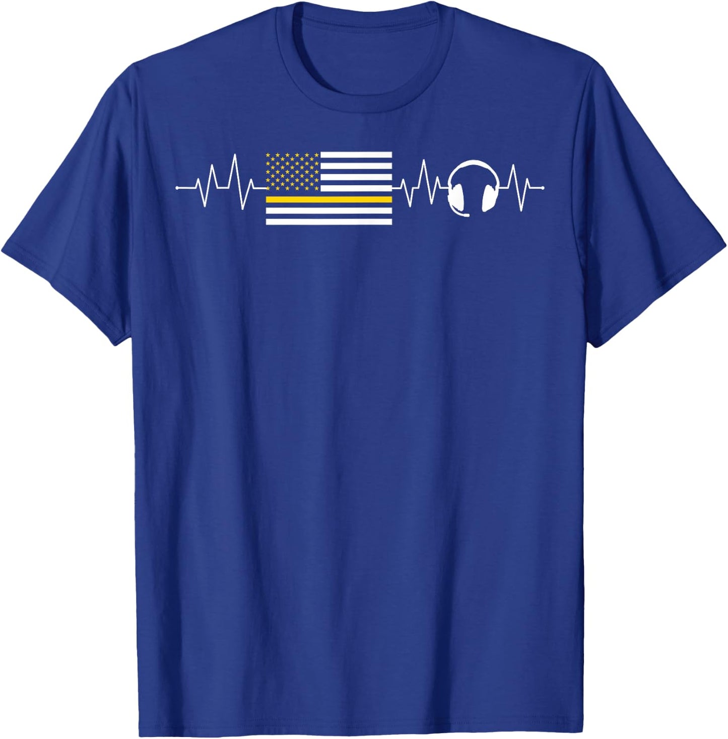 Heartbeat 911 Dispatcher Thin Yellow Line Emergency US Flag T-Shirt - T-Shirt | Royal