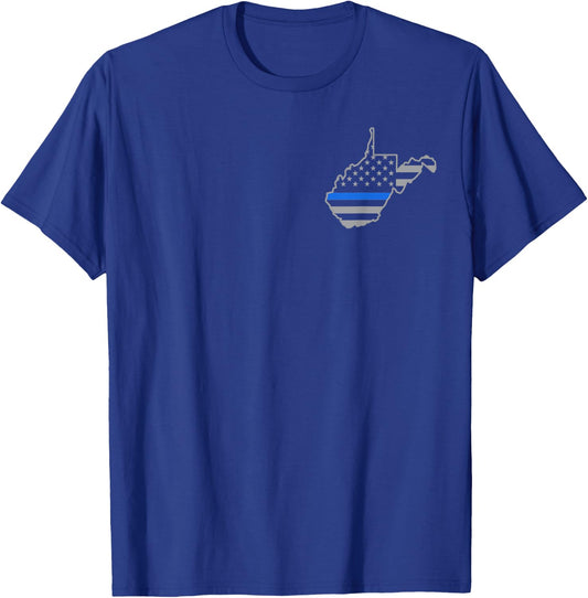 West Virginia US Thin Blue Line Flag Police Officer Cop T-Shirt - T-Shirt | Royal