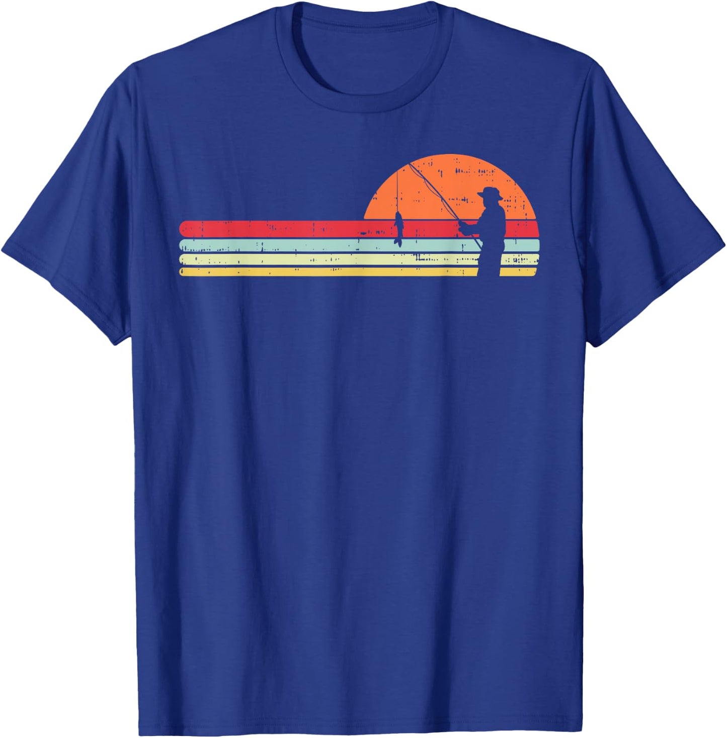 Man Fishing Sunset Retro Angling Fisherman Angler Men Gift T-Shirt - T-Shirt | Royal