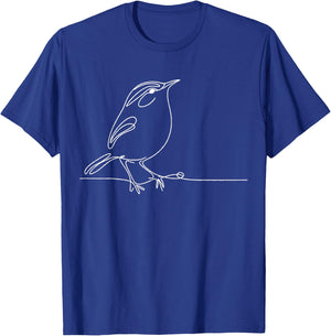 Line Art Bird & Ornithologist Carolina Wren T-Shirt - T-Shirt | Royal