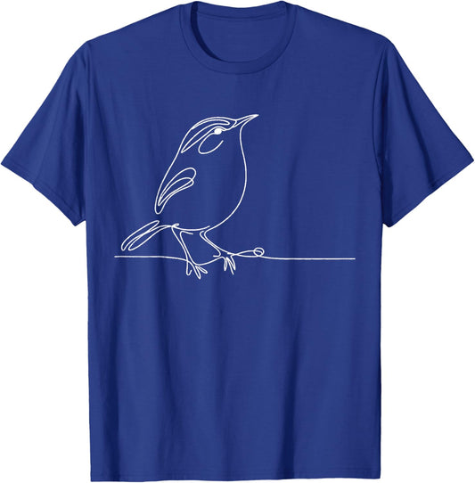 Line Art Bird & Ornithologist Carolina Wren T-Shirt - T-Shirt | Royal