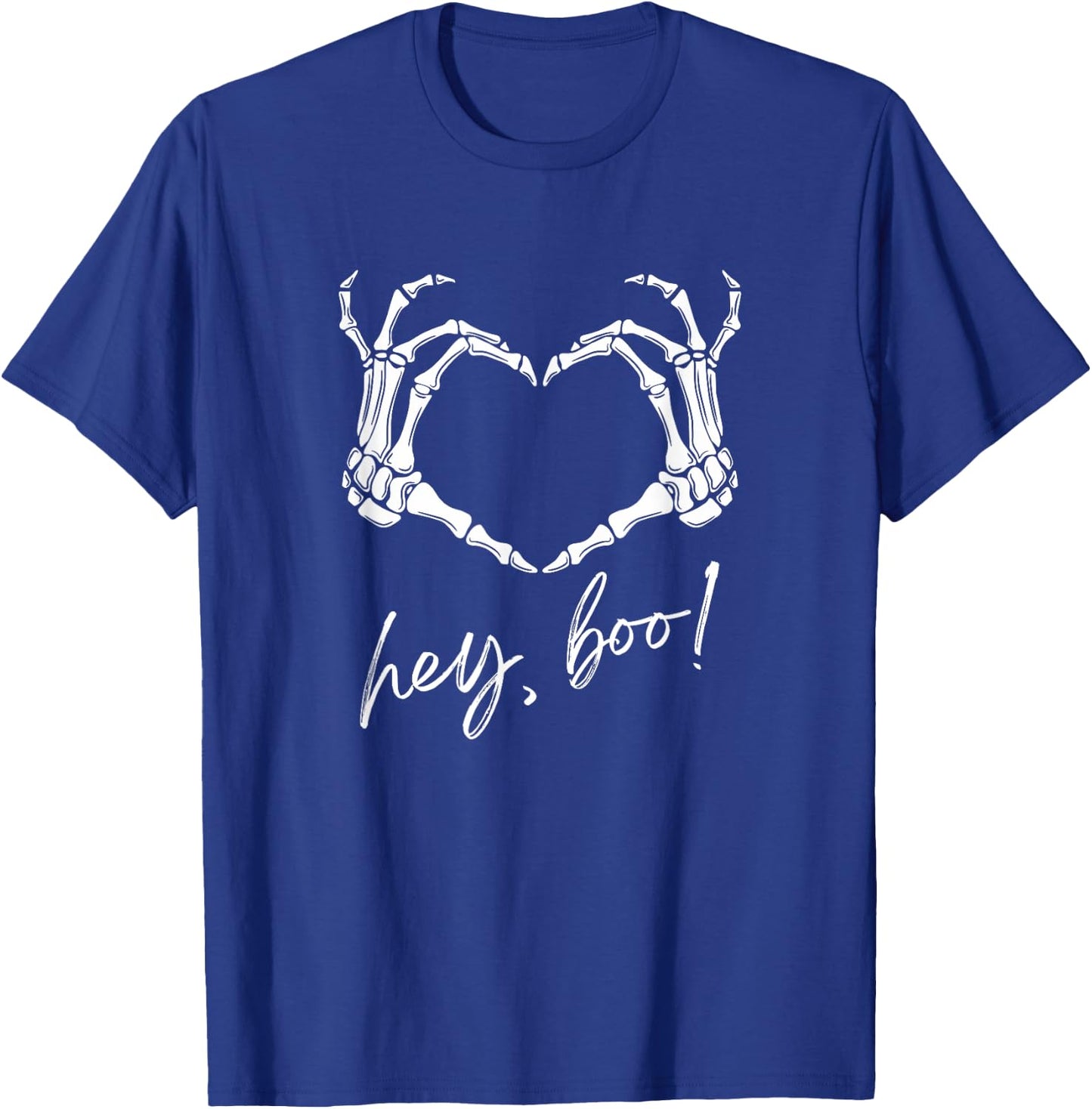 Skeleton Hands Heart Hey Boo Funny Halloween Men Women T-Shirt - T-Shirt | Royal