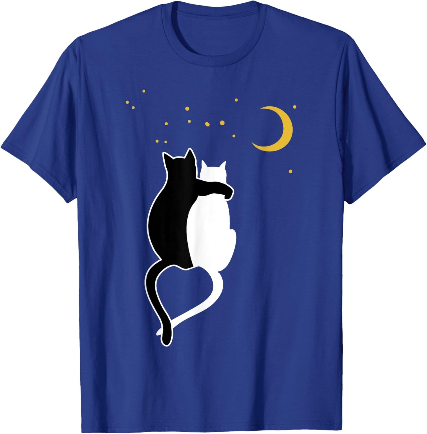 Black cat, white cats hug and moon, stars T-Shirt - T-Shirt | Royal