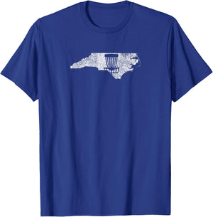 North Carolina Disc Golf State with Basket Distressed Design T-Shirt - T-Shirt | Royal