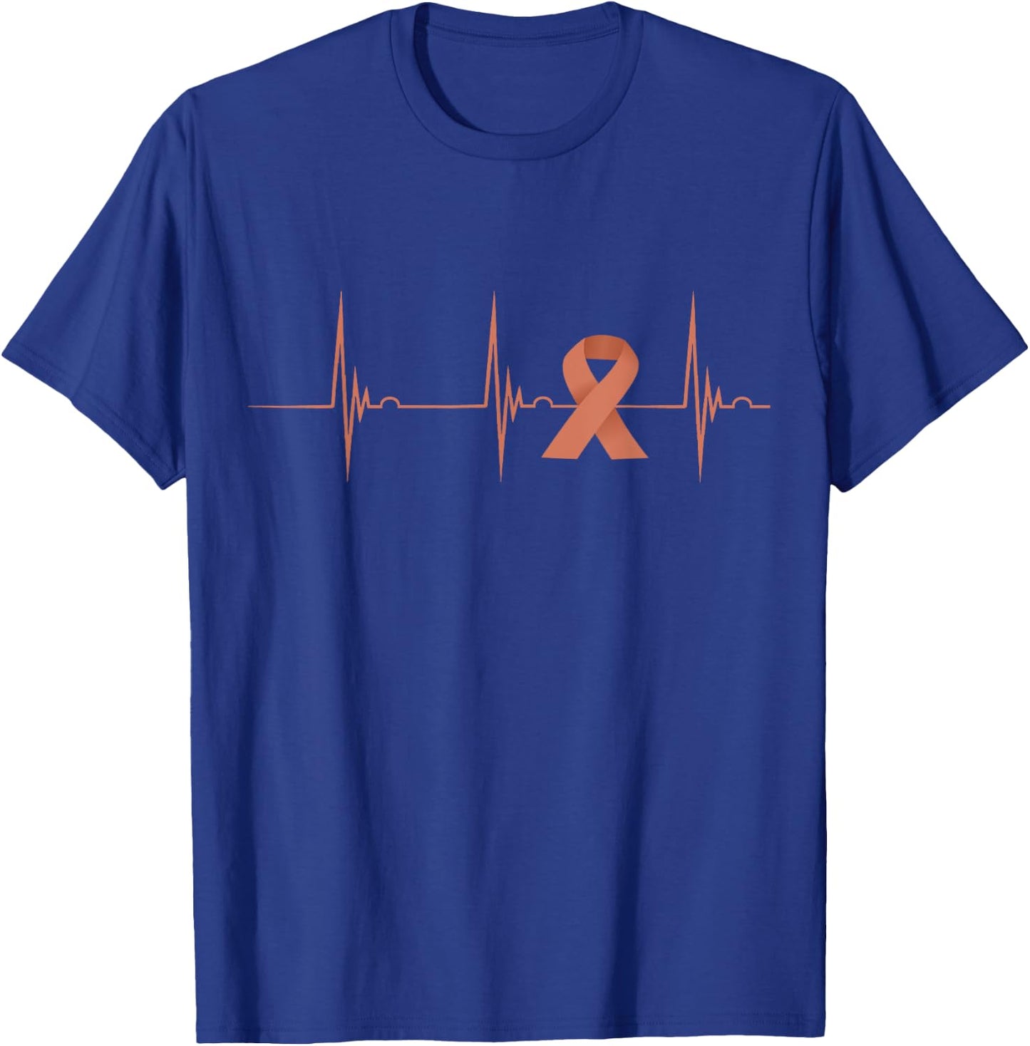 Heartbeat EKG Pulse Peach Endometrial Cancer Awareness T-Shirt - T-Shirt | Royal