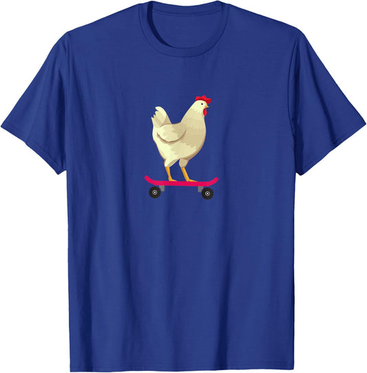 Funny Cute Skateboarding Chicken Animal Gift T-Shirt - T-Shirt | Royal