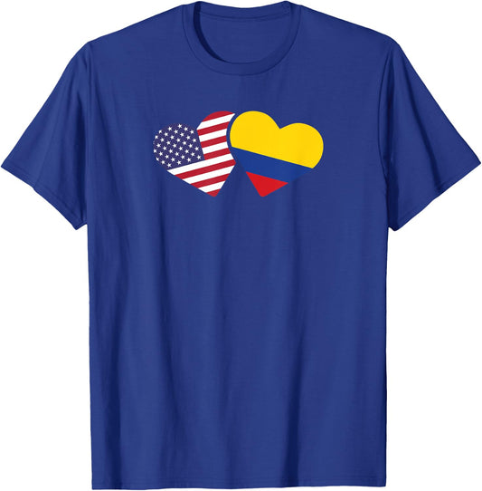USA Colombia Flag Heart T Shirt Colombian American Love Gift T-Shirt - T-Shirt | Royal