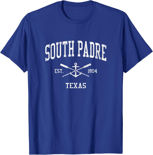 South Padre Island TX Vintage Crossed Oars & Boat Anchor Spo T-Shirt - T-Shirt | Royal