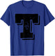Letter T Capital Alphabet College Varsity Monogram Club T-Shirt - T-Shirt | Royal