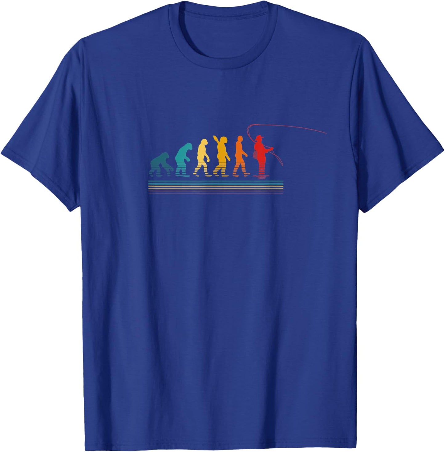 The Evolution of Man Fly Fishing in Retro Colors T-Shirt - T-Shirt | Royal