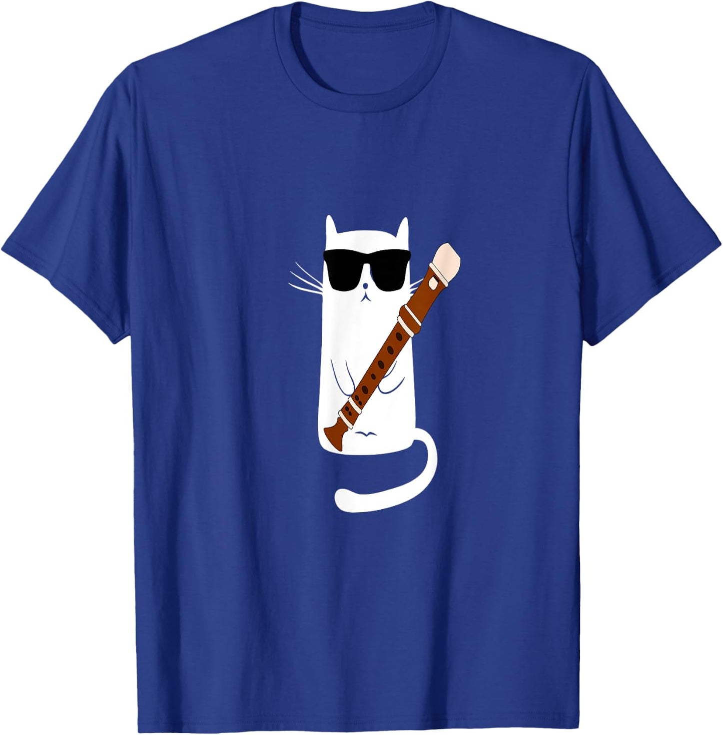 Funny Cat Wearing Sunglasses Playing Recorder Men Women Girls Kids T-Shirt - T-Shirt | Royal