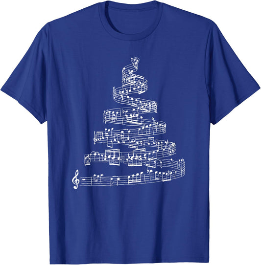 Musical Christmas Notes And Treble Christmas Tree Music T-Shirt - T-Shirt | Royal