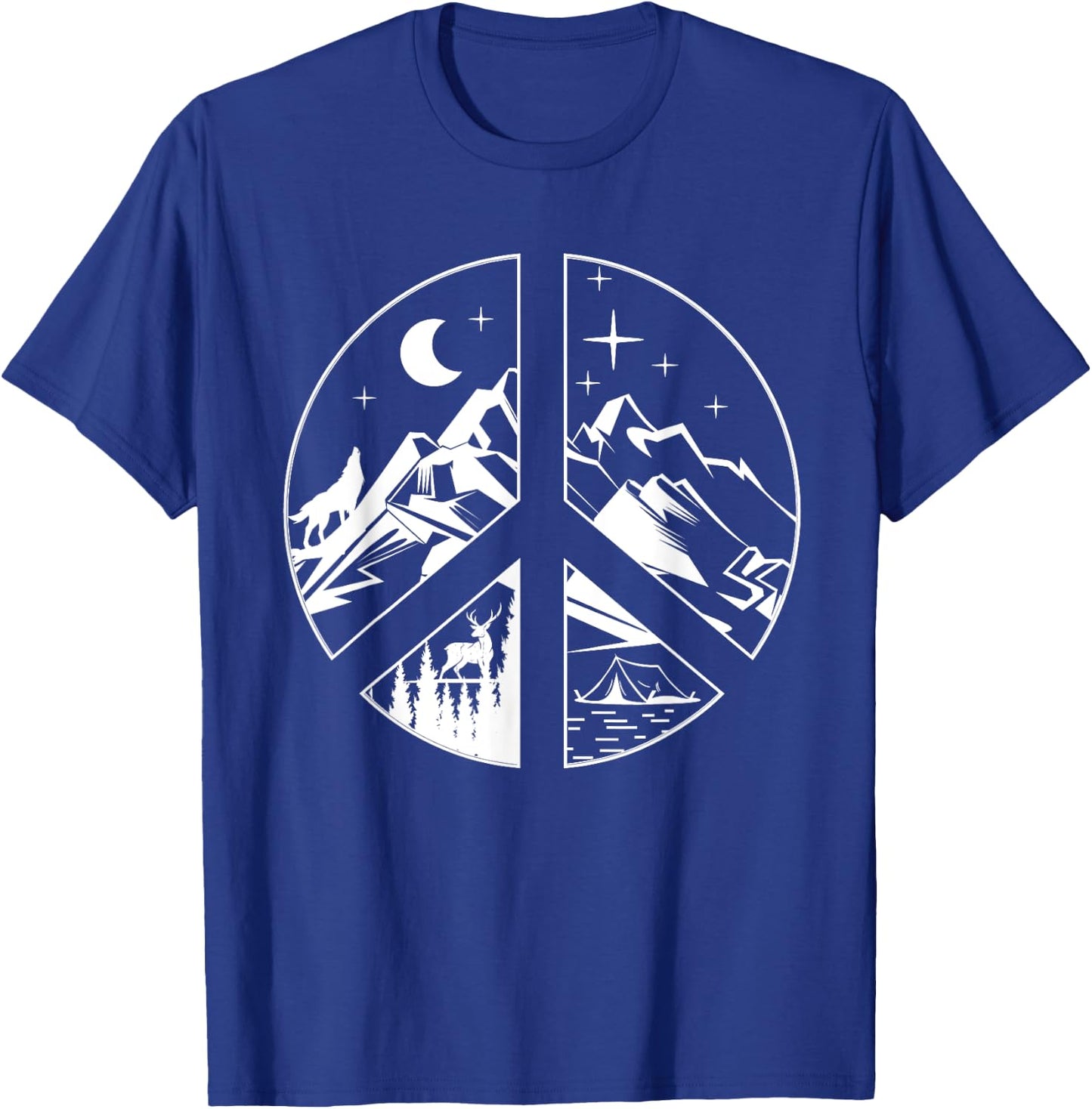 Peace Sign Going Outdoors Mountain Adventure Hiking Hiker T-Shirt - T-Shirt | Royal