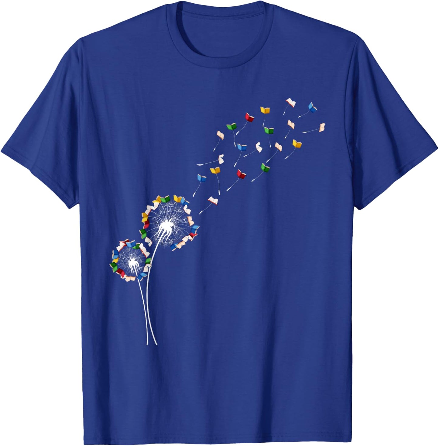 Book Lovers Cute Dandelion With Books Image T-Shirt - T-Shirt | Royal