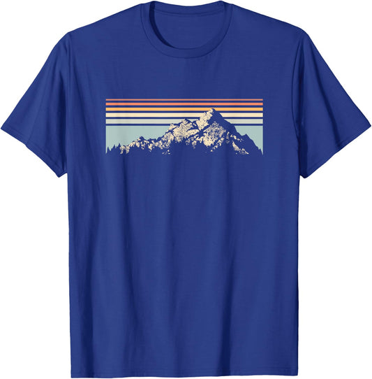 Mountain Sunset Stripe Rainbow Outdoors Nature Hiking Fan T-Shirt - T-Shirt | Royal