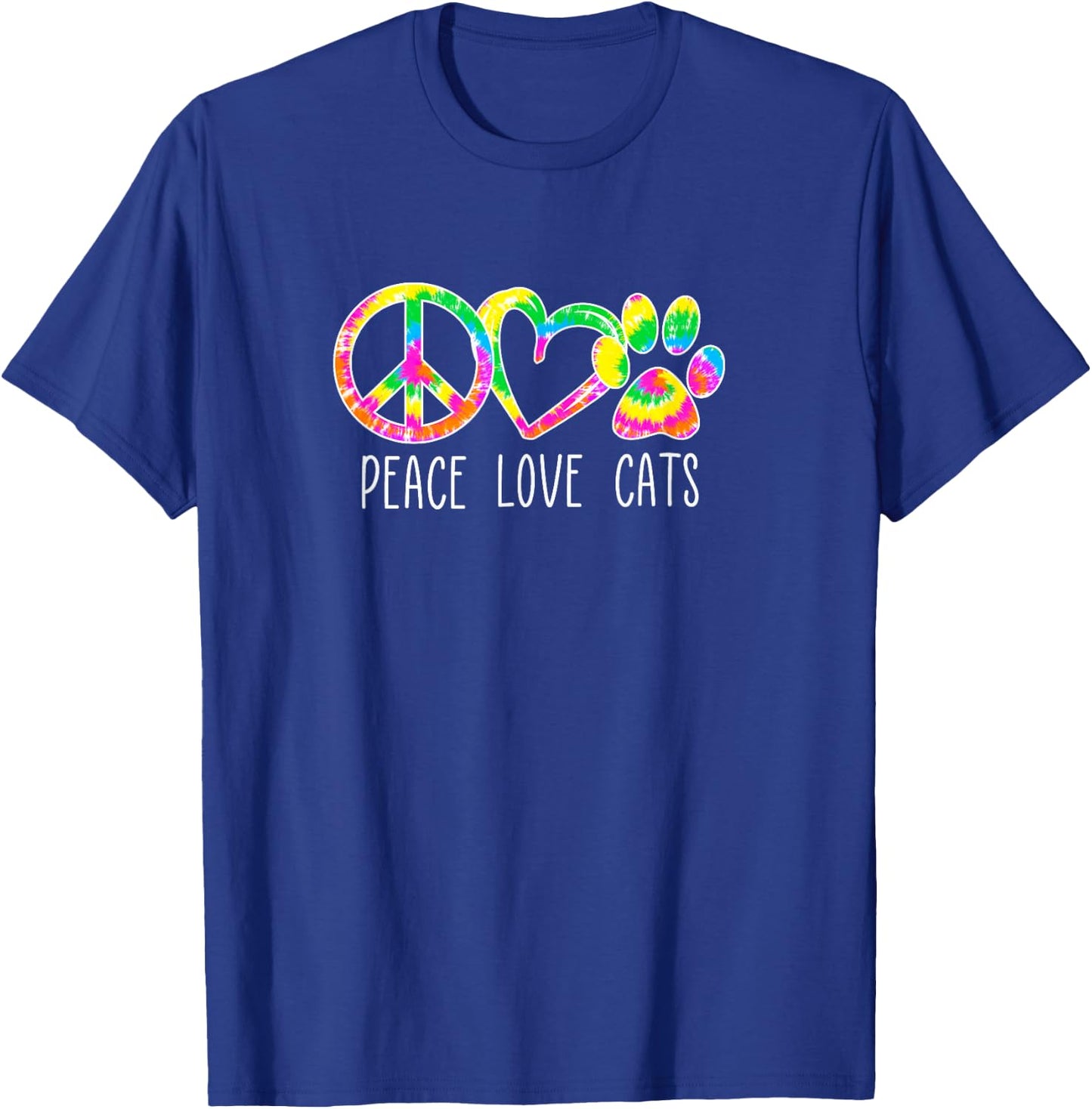 Cat Lover Shirts Peace Love Cats Kittens Paw Bright Tie Dye T-Shirt - T-Shirt | Royal