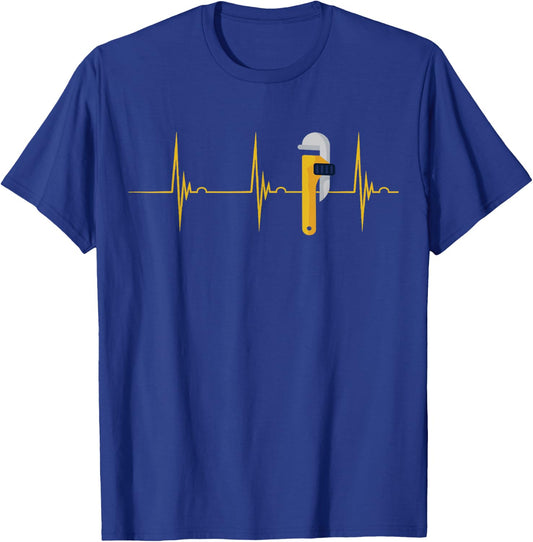 Plumber Plumber Pipe Wrench Heartbeat ECG Pulse Spengler T-Shirt - T-Shirt | Royal
