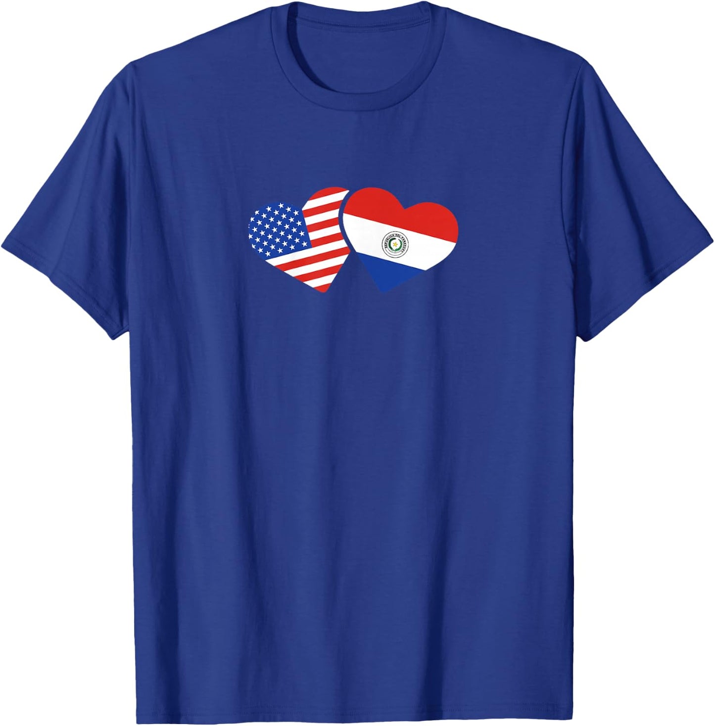 USA Paraguay Flag T Shirt Hearts Paraguayan American Love T-Shirt - T-Shirt | Royal