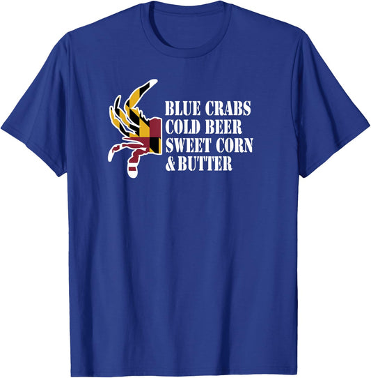 Maryland Crab Blue Crabs & Beer Mean Summertime Feasts T-Shirt - T-Shirt | Royal