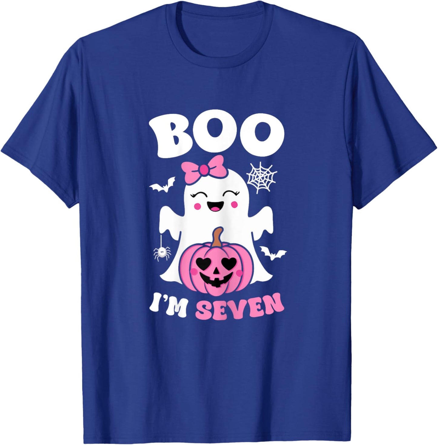 Ghost Boo I'm Seven Year 7th Birthday Girls Halloween Groovy T-Shirt - T-Shirt | Royal