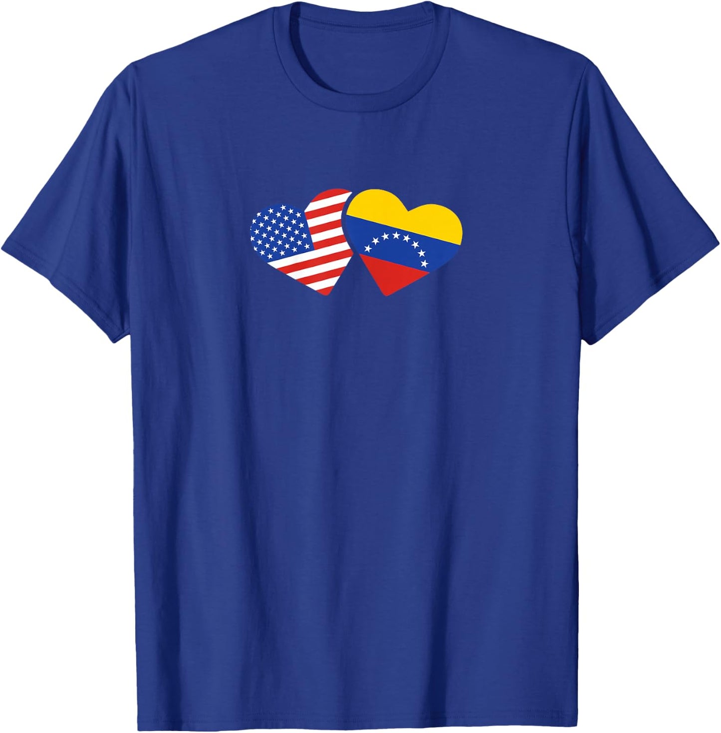 USA Venezuela Flag Hearts T Shirt Venezuelan American Love T-Shirt - T-Shirt | Royal