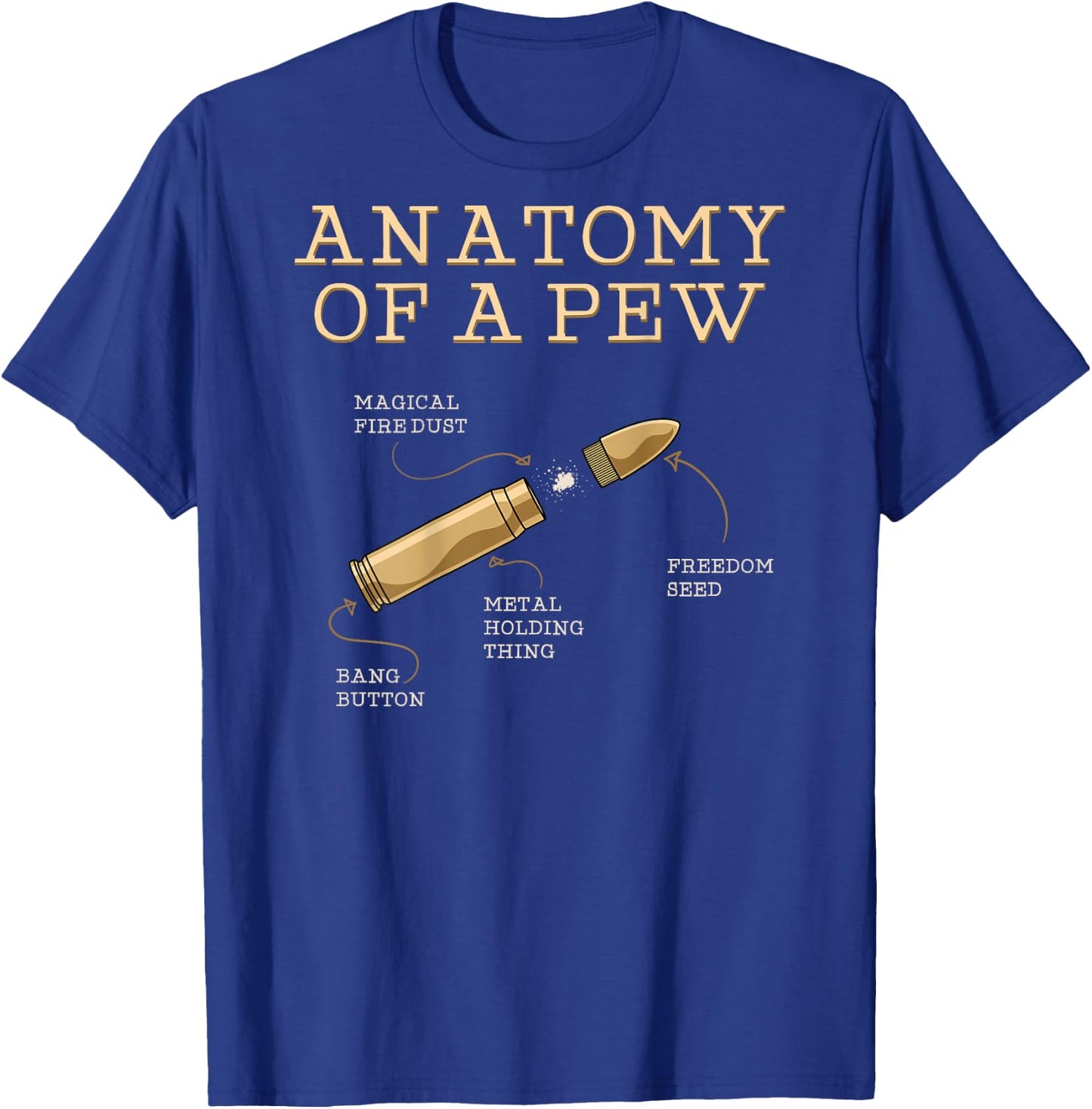Funny Anatomy Of A Pew - Ammo Gun - Amendment Meme (on back) T-Shirt - T-Shirt | Royal