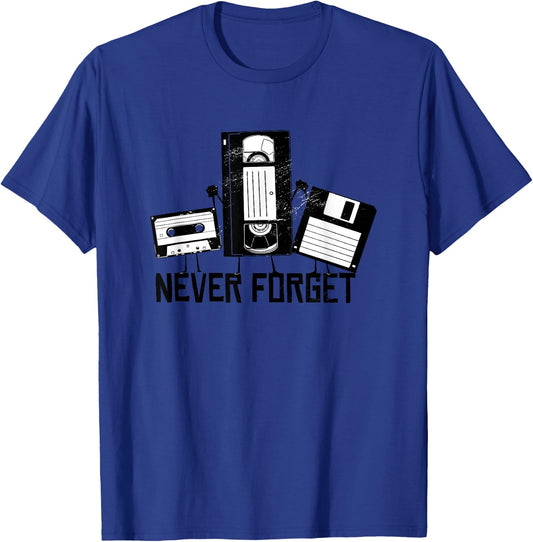 Never Forget Retro VCR Cassette Tape Floppy Disk T-Shirt - T-Shirt | Royal