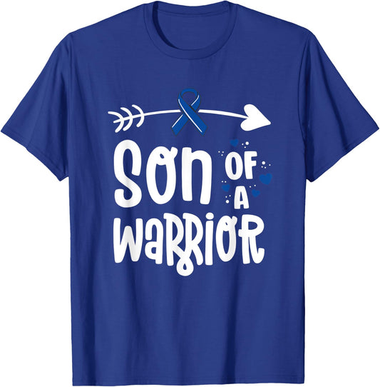 Colon Cancer Awareness Blue Dad Husband Fighter Warrior T-Shirt - T-Shirt | Royal
