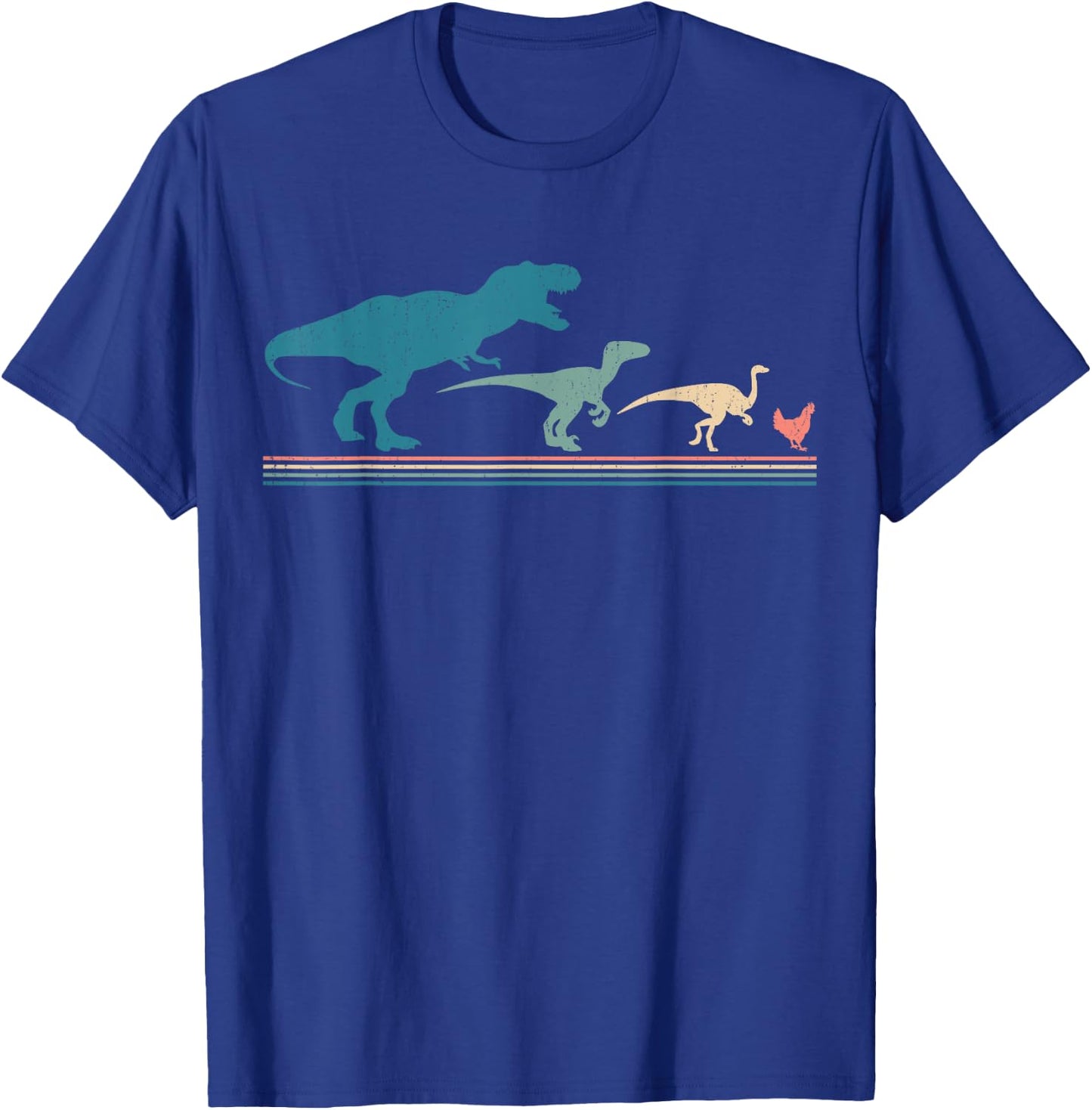 Dinosaur Chicken Evolution Funny Vintage Retro 70S T-Shirt - T-Shirt | Royal