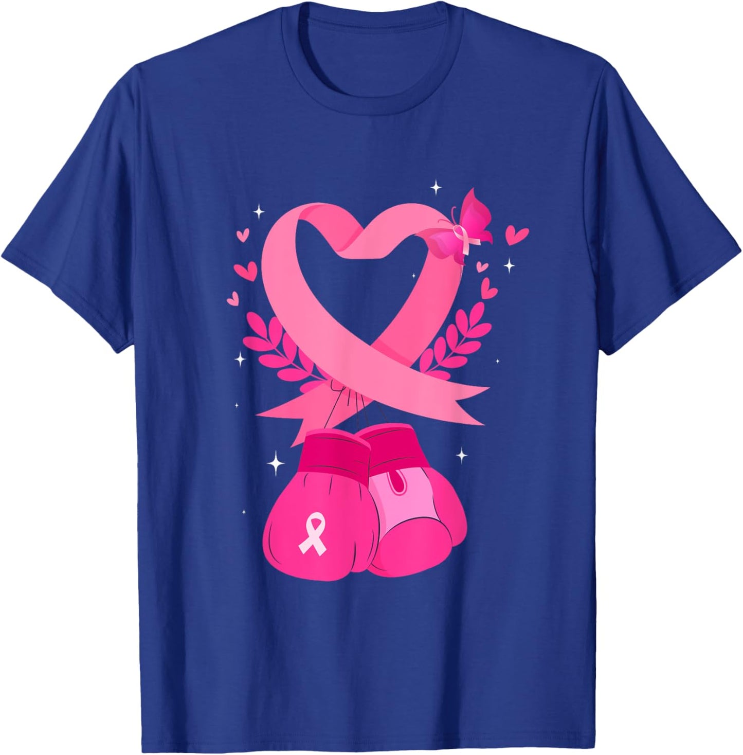 Breast Cancer Awareness Pink Ribbon Heart Boxing Gloves T-Shirt - T-Shirt | Royal