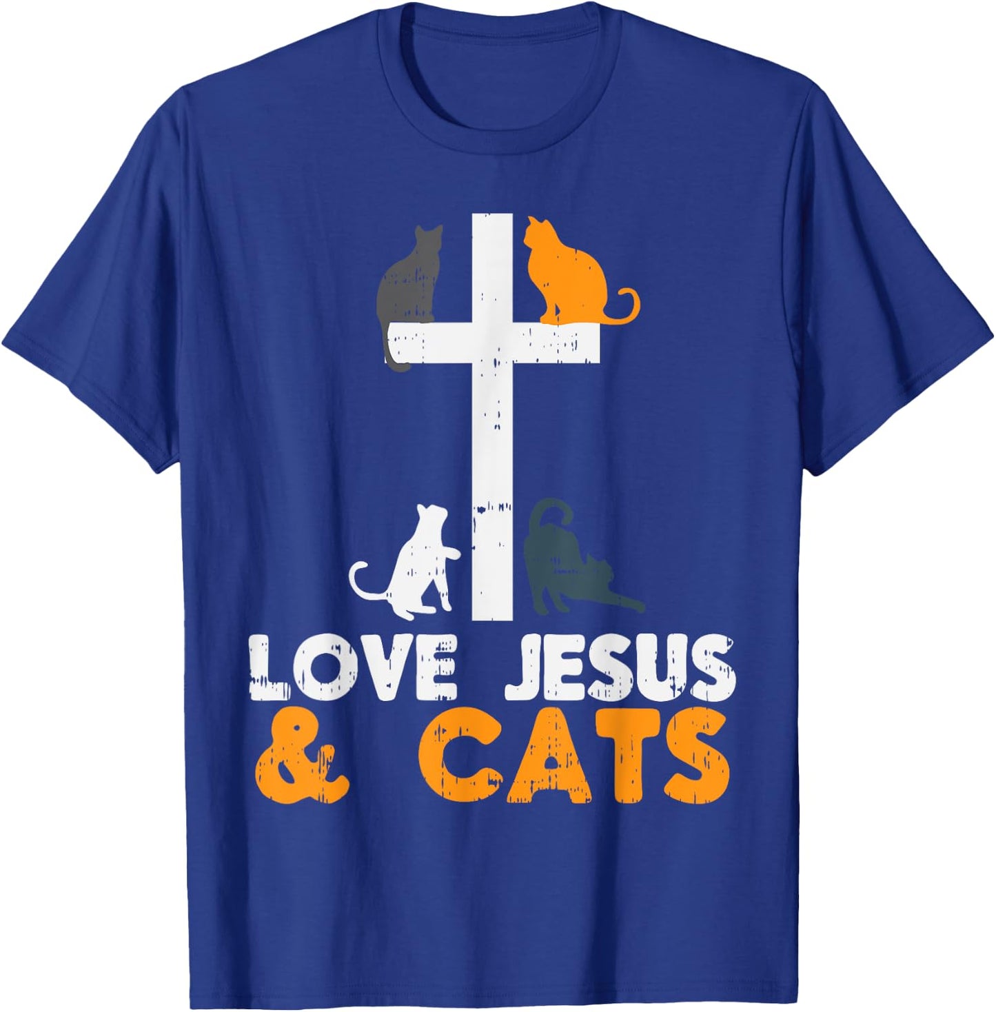 Cross Love Jesus Cats Animal God Christian Pet Lover Gift T-Shirt - T-Shirt | Royal