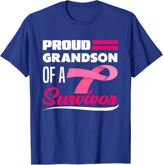 Proud Grandson Of A Survivor Grandma Breast Cancer T-Shirt - T-Shirt | Royal