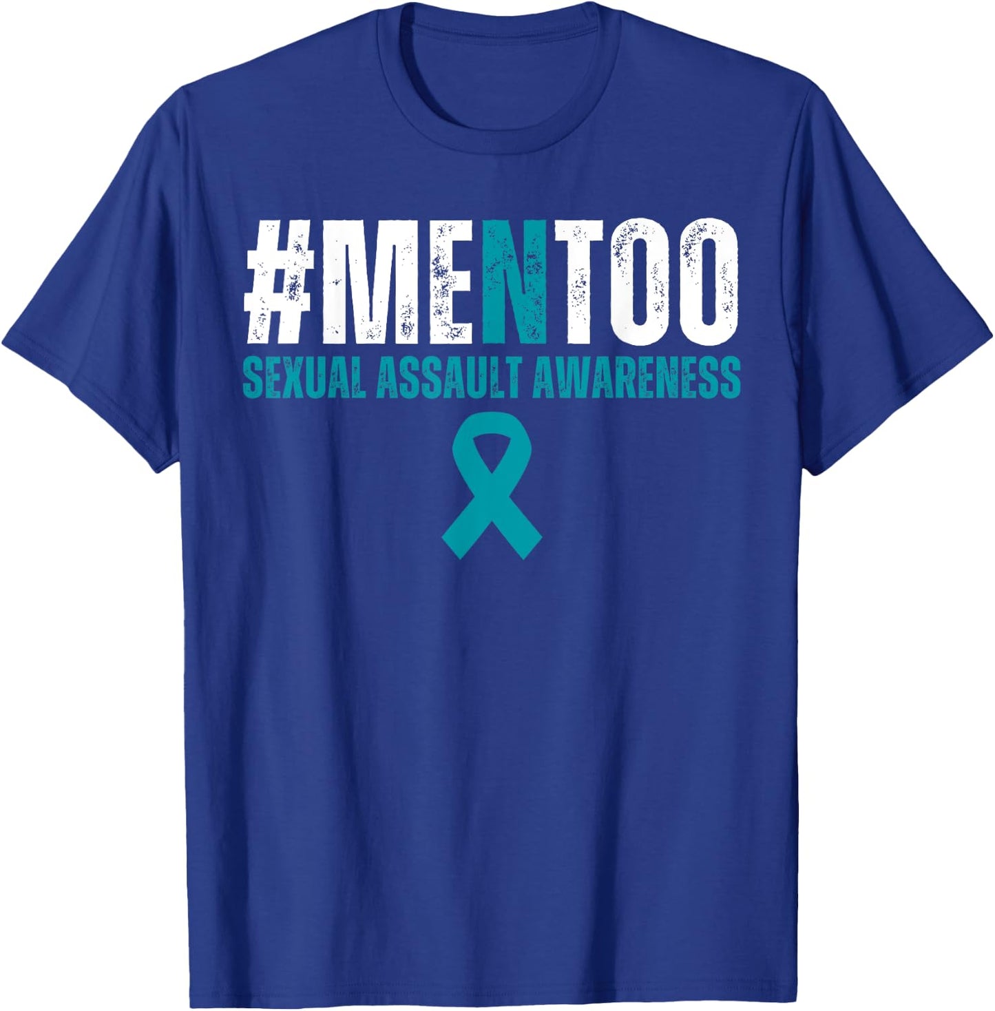 Men Too #MenToo Sexual Assault Awareness Month Teal Ribbon T-Shirt - T-Shirt | Royal