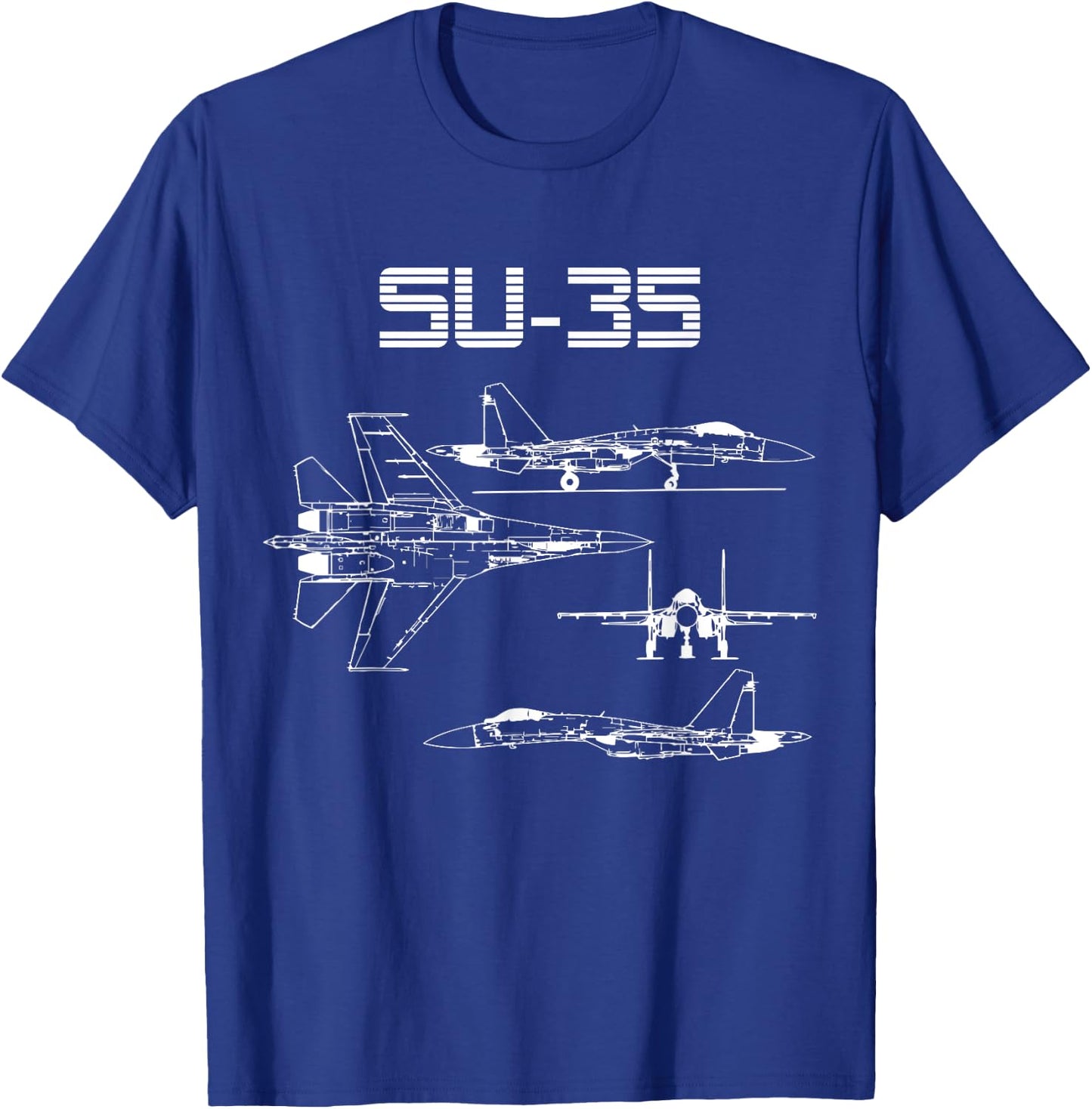 Su-35 Fighter Plane Warbird Blueprint Schematics Diagram T-Shirt - T-Shirt | Royal