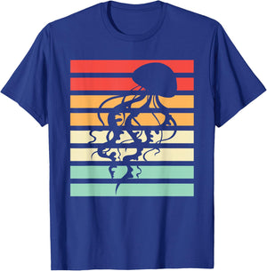 Ocean Animal Beautiful Jellyfish -Adults Black Retro Jellyfish T-Shirt - T-Shirt | Royal