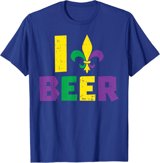 I Love Beer Jester Hat Drinking Team Fun Mardi Gras Carnival T-Shirt - T-Shirt | Royal