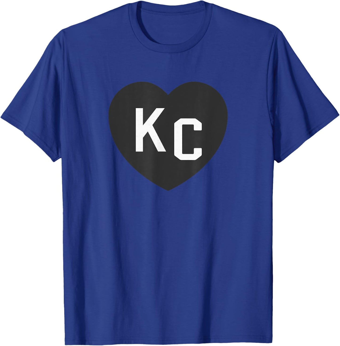 Kansas City Hearts KC 2-Letter Heart (Love) - Black, -Adult, Short Sleeve, Small, , Modern, Letter Print, T Back, Casual, 1 Count T-Shirt - T-Shirt | Royal