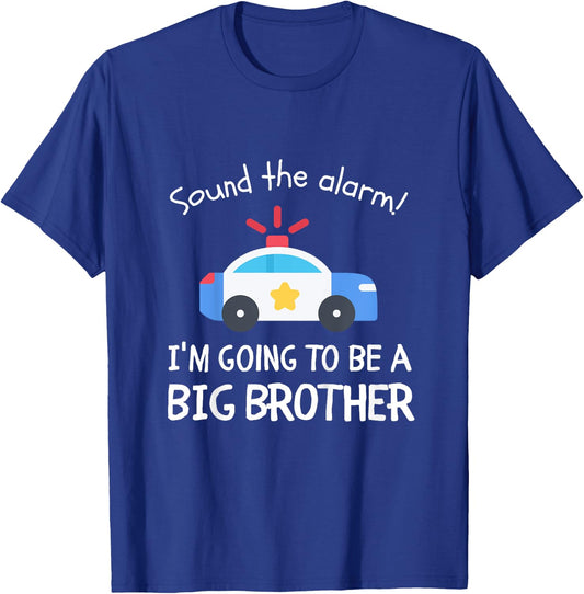 Kids Sound The Alarm I'm Going To Be A Big Brother Police Car T-Shirt - T-Shirt | Royal