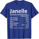 Custom Girl Women Mom Fun Birthday Nutrition Facts Janelle Personalized Name Funny T-Shirt - T-Shirt | Royal