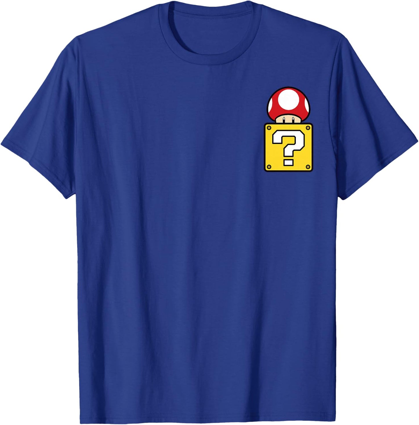 Super Mario Mystery Box Mushroom Left Chest T-Shirt - T-Shirt | Royal