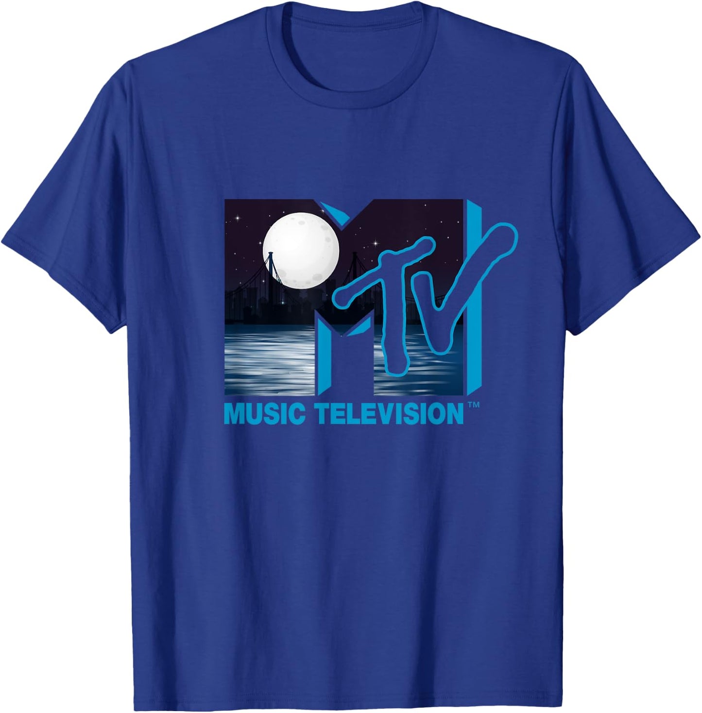 Mademark x MTV - The official original MTV Logo with Full Moon above the City T-Shirt - T-Shirt | Royal