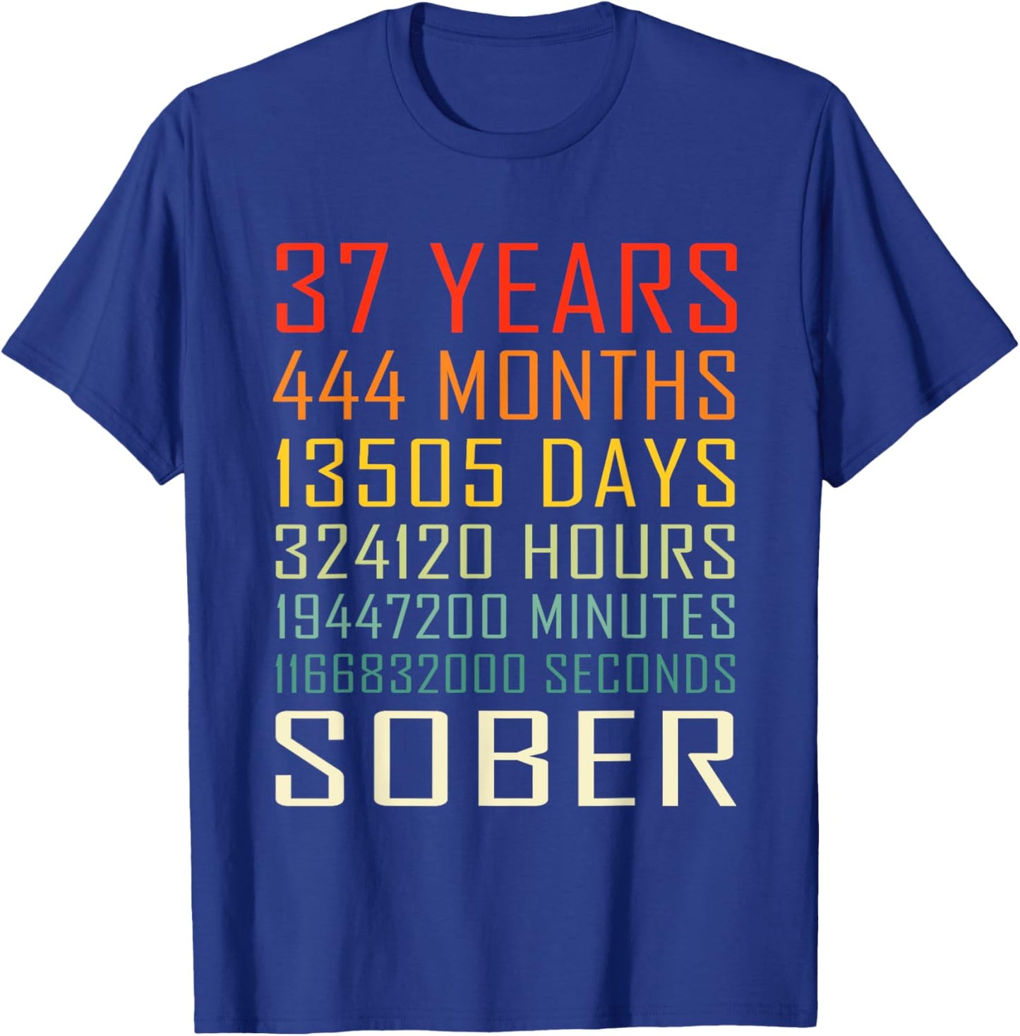 37 Year Sobriety Anniversary Vintage 37 Years Sober T-Shirt - T-Shirt | Royal